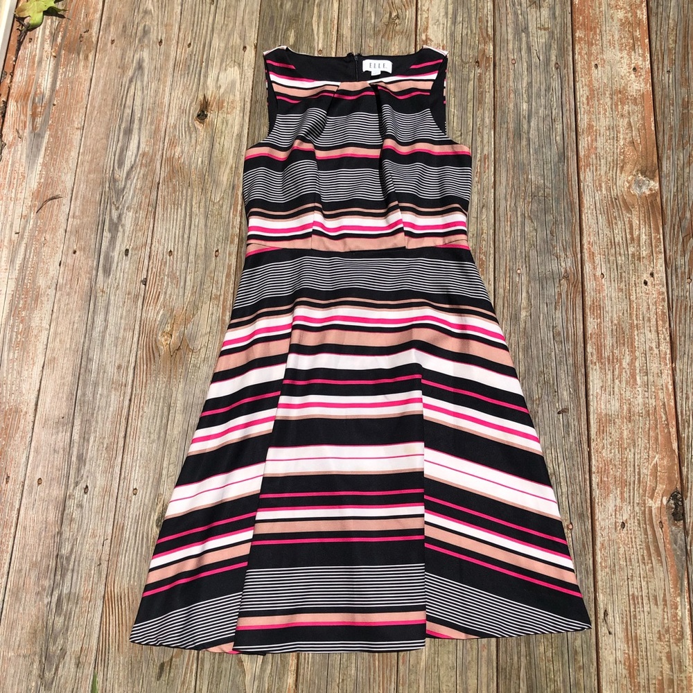 ELLE Summer Pink and Black Striped Dress| Size M